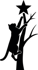 Silhouette Cat Climbing Tree Reaching Star Vector Illustration for Inspirational Designs