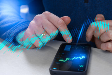 Hands Using Smartphone With Financial App Charts Showing Mobile Investing Stock Trading Cryptocurrency Monitoring Fintech Analytics Digital Banking Wealth Management And Market Volatility Analysis