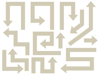 ベージュの色んな向きの複雑な矢印のセット