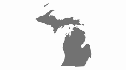 Michigan Silhouette Vector Map with Upper and Lower Peninsulas, Black State Outline for Educational, Geographic, Political, and Minimalist Graphic Illustration Use