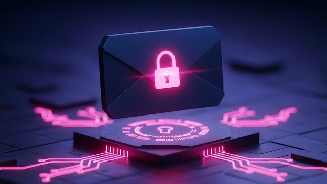 Glowing pink padlock icon representing digital security and data protection - Powered by Adobe