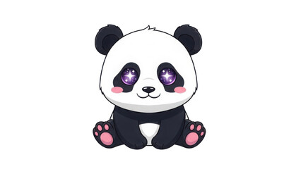 Fototapeta premium Cute Baby Panda Cartoon Illustration with Sparkling Purple Eyes and Pink Paws isolated PNG with Transparent Background
