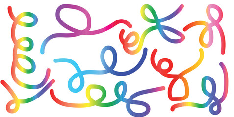 Abstract 3D Wave Line Shapes Vector Rainbow Gradient Swirl Ribbon Background Organic Squiggly Color Pattern Design