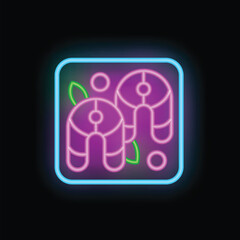 Colorful neon sign depicting salmon steaks with herbs, ideal for restaurants or food related businesses