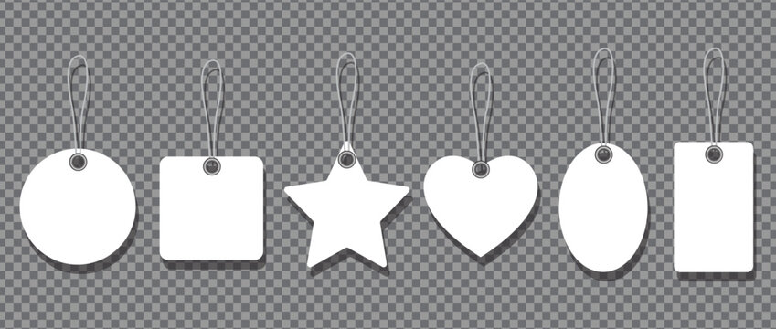 Hanging Tag Label Mockup Set with Various Shapes for Branding and Product Design &ndash; Vector Illustration
