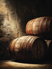 barrels in cellar wine making concept copy space no logos no brands ar 34