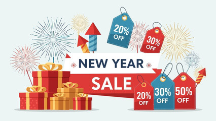 Obraz premium New Year Sale Banner with Gifts and Discounts.