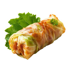 Stuffed cabbage roll with tomato sauce and parsley isolated on white

