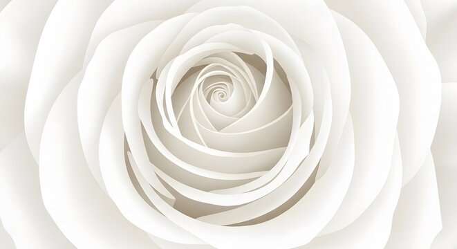 Close-up view of abstract white rose petals forming a spiral bac
