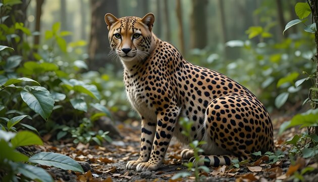 a full size attractive cheeta sit in the jungle