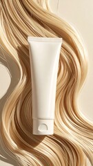 White Blank Cosmetic Tube on Long Flowing Blonde Hair
