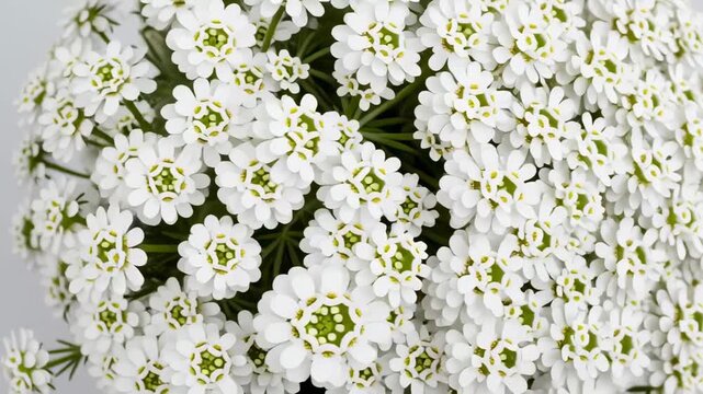 Delicate White Iberis Flowers Bloom with Vivid Green Centers