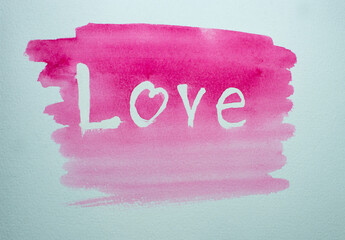 Pink watercolor background with the inscription "Love".