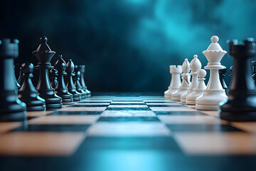 Intense chess game of business strategy and competition. dramatic challenge concept representing conflict and power