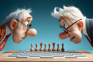 Intense chess game competition between two senior businessmen. strategy and rivalry showing deep concentration