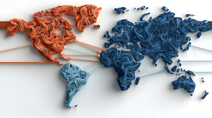 Global map showing competitive market connections and data flow. concept for international business and technology