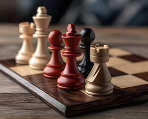 Strategic chess game representing business competition, serious challenge of power and leadership for success