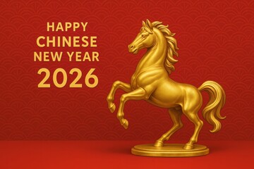 Red and gold modern design for 2026 Year of the Horse suitable for cards posters and festive covers