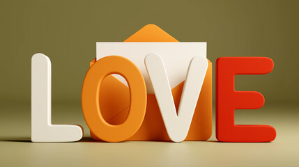 Message of affection : The word LOVE is spelled out in bold, colorful letters with an envelope in the background that evokes the emotions of romance, adoration and fondness. 