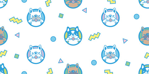 dog seamless pattern french bulldog cartoon doodle polka dot triangle square half tone retro funny puppy pet gift wrapping paper tile background repeat wallpaper illustration animal