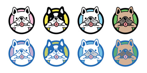 dog vector french bulldog funny cartoon character icon round border puppy pet doodle half tone symbol illustration isolated design