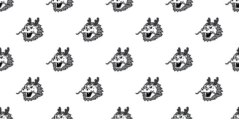 dragon seamless pattern chinese new year vector cartoon character face head monster doodle tile backgroud gift wrapping paper repeat wallpaper scarf isolated illustration design