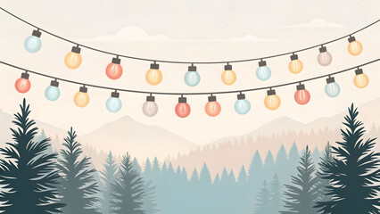 Cozy Winter String Lights with Pine Trees