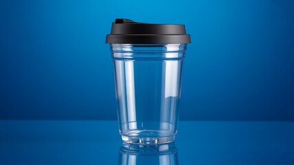 Clear plastic cup with black lid