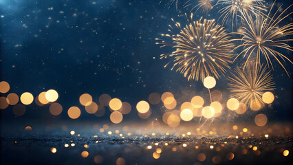 Fireworks with Golden Bokeh Night Background