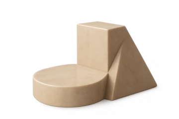 Beige geometric pedestal displaying products, modern podium, abstract showcase, minimal platform, mock-up