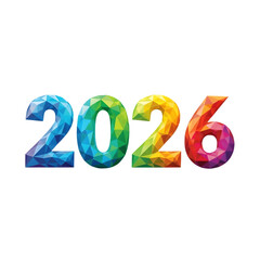 2026 colorful numbers isolated on transparent background