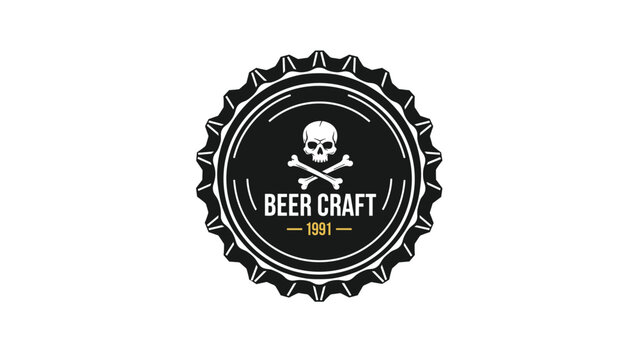 Beer craft logo design featuring a black bottle cap with a skull and crossbones icon and vintage typography for a local brewery.