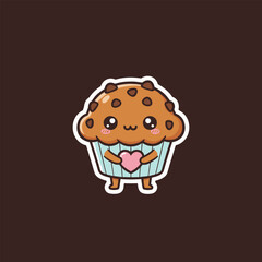 Adorable Cartoon Muffin Character Holding a Heart with a Sweet Smile.