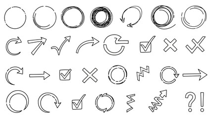 Hand Drawn Circles and Arrows Vector Graphics Set
