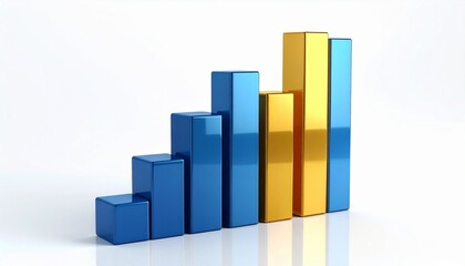 3D Bar Chart with Highlighted Gold Column Symbolizing Data Trends and Editorial Styling for Business and Analytics Use
