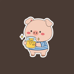 Adorable Piglet Holding a Jar of Honey with Sparkling Accents.