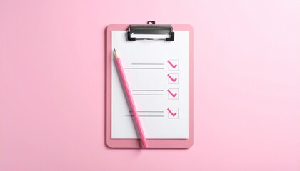 Pink Clipboard with Checklist and Pencil Symbolizing Planning and Editorial Styling for Lifestyle and Productivity Use