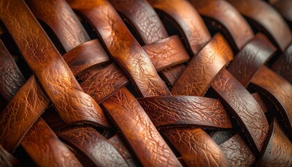 Woven Leather Pattern in Rich Brown Tones Symbolizing Craftsmanship and Editorial Styling for Fashion and Design Use