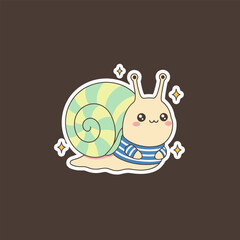 Charming Snail Illustration with Striped Sweater and Sparkling Accents.