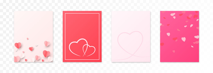 A set of Valentine's Day cards. Festive cards with hearts. Pink cards PNG.
