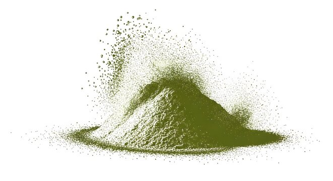 Dynamic splash of green powder, isolated on white background for