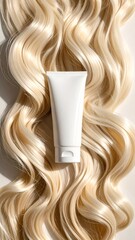 Blank White Tube on Luxurious Wavy Blonde Hair