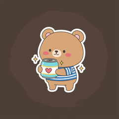 Cute Bear Holding a Drink - Adorable Cartoon Illustration.