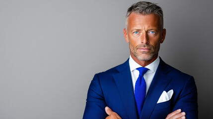 Financial Advisor in Dark Blue Suit, Trustworthy Fintech Branding Portrait