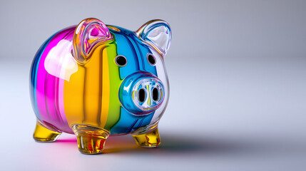 Transparent Digital Piggy Bank with Glowing Elements, Modern Fintech Savings Still Life