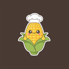 Cute Corn Chef Cartoon Character with Chefs Hat and Thumbs Up.