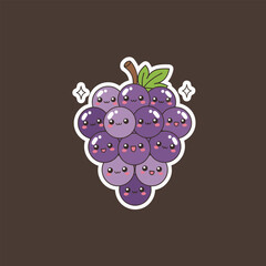 Cute Cartoon Grape Cluster with Smiling Faces and Sparkles.