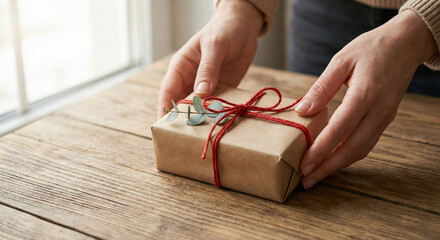 Creating ecofriendly packaging by skillfully tying natural twine on gift
