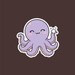Cute Cartoon Octopus Holding a Star with Smiling Face.