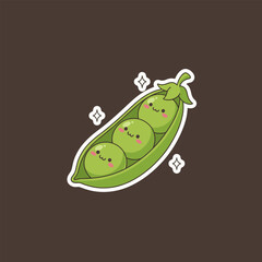 Adorable Cartoon Pea Pod with Smiling Peas Illustration.